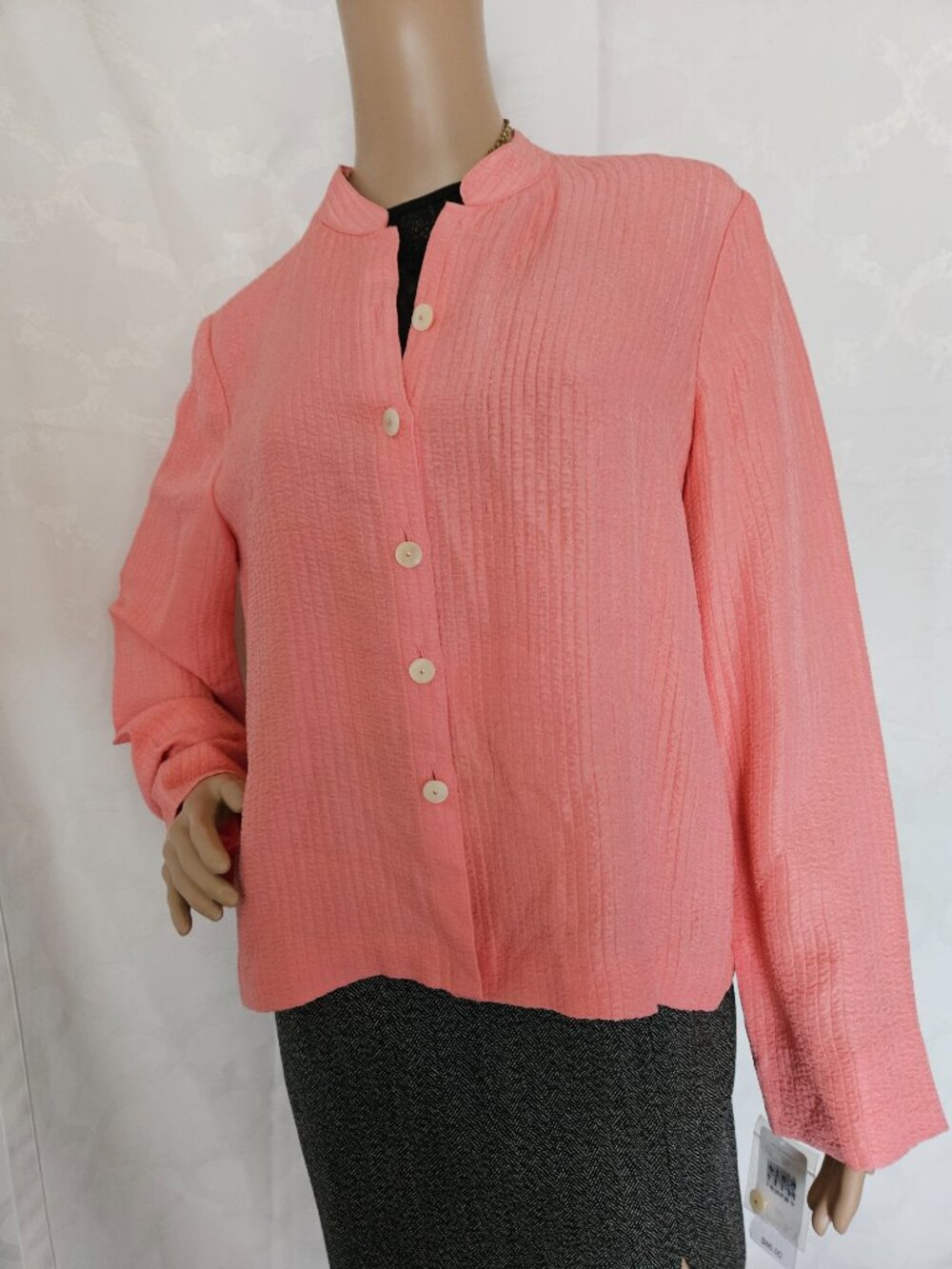 **Kate Hill Casual Coral Pink Textured Button Down Blouse**